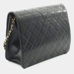 Pre Owned Chanel Square Flap Black Leather Shoulder Bag