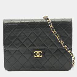 Pre Owned Chanel Square Flap Black Leather Shoulder Bag
