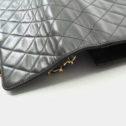 Pre Owned Chanel Square Flap Black Leather Shoulder Bag