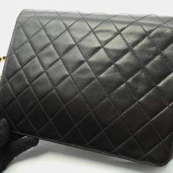 Pre Owned Chanel Square Flap Black Leather Shoulder Bag