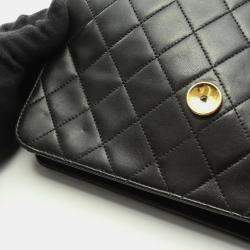 Pre Owned Chanel Square Flap Black Leather Shoulder Bag