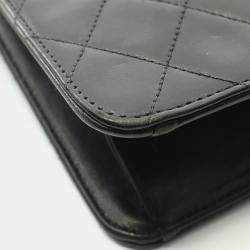 Pre Owned Chanel Square Flap Black Leather Shoulder Bag