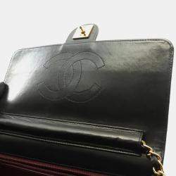 Pre Owned Chanel Square Flap Black Leather Shoulder Bag