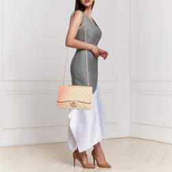 Pre Owned Chanel Classic Single Flap Jumbo Ombre Orange Quilted Leather Flap Bag