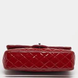 Pre Owned حقيبة شانيل كلاسيك جلد أحمر مبطن لامع متوسطة بقلاب مزدوج