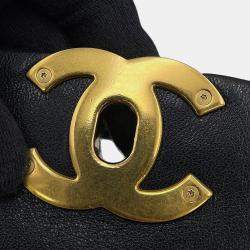 مملوكة مسبقًا حقيبة شانيل كتف سلسلة رقم 19 شامواه سوداء حجم كبير