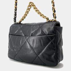 مملوكة مسبقًا حقيبة شانيل كتف سلسلة رقم 19 شامواه سوداء حجم كبير