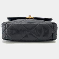 مملوكة مسبقًا حقيبة شانيل كتف سلسلة رقم 19 شامواه سوداء حجم كبير