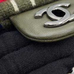 مملوكة مسبقًا Chanel Cc Logo Knit Shoulder Bag Khaki/Multicolor Knit Size 25