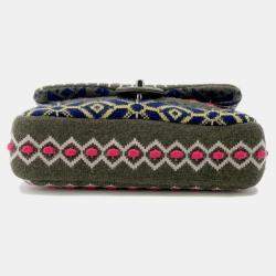 مملوكة مسبقًا Chanel Cc Logo Knit Shoulder Bag Khaki/Multicolor Knit Size 25