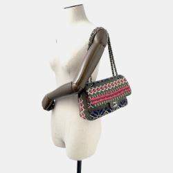 مملوكة مسبقًا Chanel Cc Logo Knit Shoulder Bag Khaki/Multicolor Knit Size 25