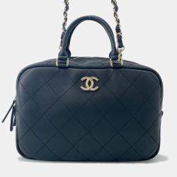 مملوكة مسبقًا Chanel Matelasse Bowling 2Way Handbag Black Calf Leather