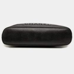 Pre Owned حقيبة كتف سلسلة شعار شانيل كافيار أسود