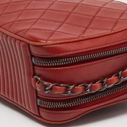 Pre Owned Chanel Coco Boy Medium Red Quilted Leather Camera Bag