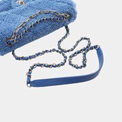 Pre Owned Chanel Blue Medium Quilted Terry Cloth Coco Beach Flap