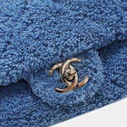 Pre Owned Chanel Blue Medium Quilted Terry Cloth Coco Beach Flap