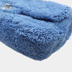 Pre Owned Chanel Blue Medium Quilted Terry Cloth Coco Beach Flap