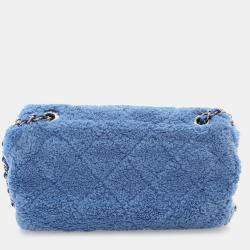 Pre Owned Chanel Blue Medium Quilted Terry Cloth Coco Beach Flap