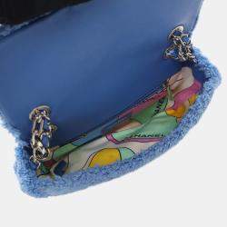 Pre Owned Chanel Blue Medium Quilted Terry Cloth Coco Beach Flap