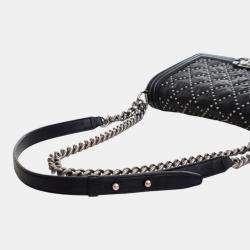 مملوكة مسبقًا Chanel Black Old Medium Quilted Crumpled Calfskin Studded Boy Flap