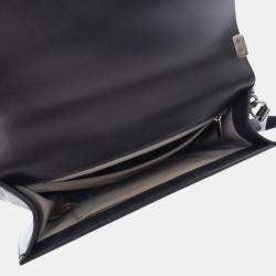 مملوكة مسبقًا حقيبة شانيال بوي جلد خروف شيفرون سوداء بقلب متوسطة