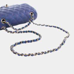 Pre Owned Chanel Blue Small Classic Iridescent Caviar Double Flap