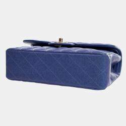 Pre Owned Chanel Blue Small Classic Iridescent Caviar Double Flap