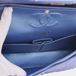 Pre Owned Chanel Blue Small Classic Iridescent Caviar Double Flap