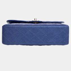 Pre Owned Chanel Blue Small Classic Iridescent Caviar Double Flap