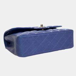 Pre Owned Chanel Blue Small Classic Iridescent Caviar Double Flap