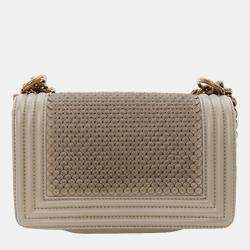 مملوكة مسبقًا حقيبة شانيل ذهبية صغيرة جلد خروف مع رفرف مطبوعة