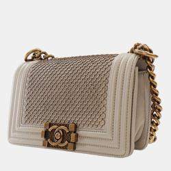 مملوكة مسبقًا حقيبة شانيل ذهبية صغيرة جلد خروف مع رفرف مطبوعة