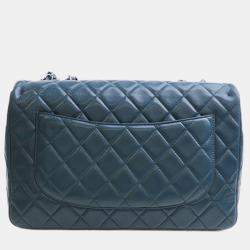 Pre Owned حقيبة شانيل كلاسيكية جامبو جلد الضأن زرقاء بقلاّب فردي