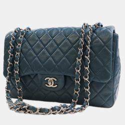 Pre Owned حقيبة شانيل كلاسيكية جامبو جلد الضأن زرقاء بقلاّب فردي