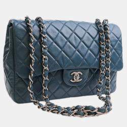 Pre Owned حقيبة شانيل كلاسيكية جامبو جلد الضأن زرقاء بقلاّب فردي