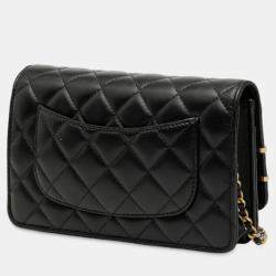 Pre Owned محفظة شانيل مشابك كوكو بسلسلة جلد حمل مبطن شارة CC سوداء