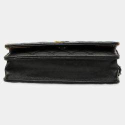 Pre Owned محفظة شانيل مشابك كوكو بسلسلة جلد حمل مبطن شارة CC سوداء