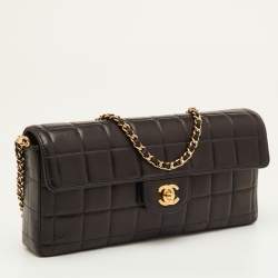 Pre Owned Chanel Chocolate Bar Black Leather East-West Flap Chain Bag