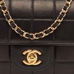 Pre Owned Chanel Chocolate Bar Black Leather East-West Flap Chain Bag