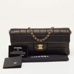 Pre Owned Chanel Chocolate Bar Black Leather East-West Flap Chain Bag