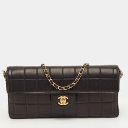 Pre Owned Chanel Chocolate Bar Black Leather East-West Flap Chain Bag