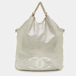 Pre Owned Chanel Rodeo Drive XL Metallic Silver Perforated Leather Bag