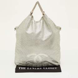 Pre Owned Chanel Rodeo Drive XL Metallic Silver Perforated Leather Bag