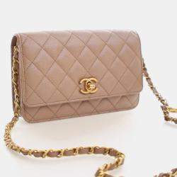 مملوكة مسبقًا محفظة بسلسلة شانيل جلد كافيار مبطن