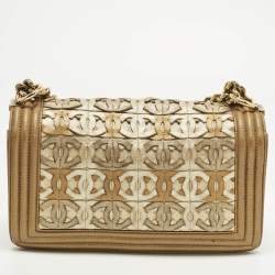 مملوكة مسبقًا حقيبة شانيل بوي سي سي مفرغة متوسطة ذهبية بقلاب