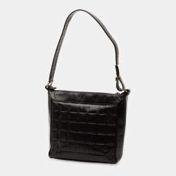 Pre Owned حقيبة كتف شانيل شريط شوكولاتة جلد حمل أسود CC