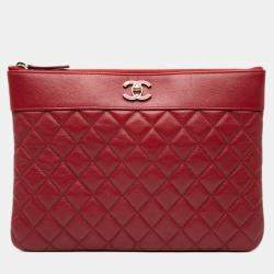 مملوكة مسبقًا Chanel Red Medium Quilted Sheepskin Mademoiselle O Case Clutch