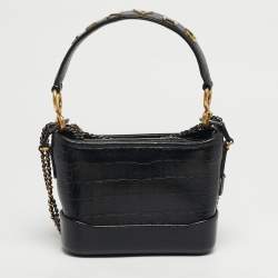 مملوكة مسبقًا Chanel Gabrielle Small Black Croc Embossed Leather Bucket Bag