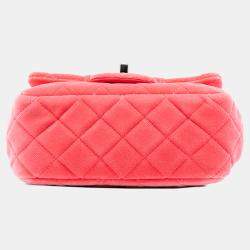 Pre Owned حقيبة شانيل رفرف مفردة بيرل كرش مربعة صغيرة مخملية وردية