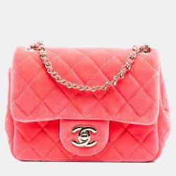 Pre Owned حقيبة شانيل رفرف مفردة بيرل كرش مربعة صغيرة مخملية وردية